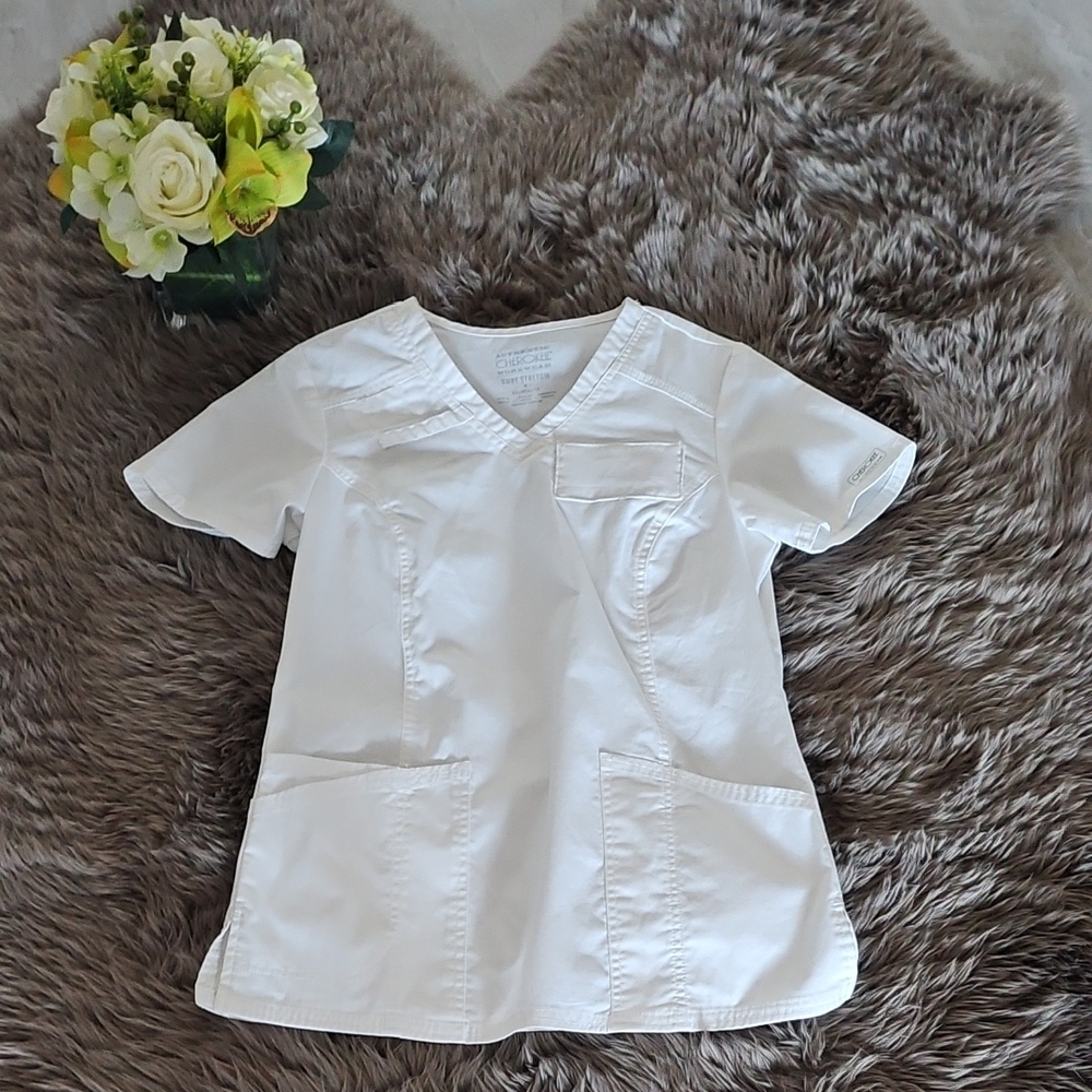 White V-Neck Scrub Top